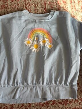Old Navy Light Blue Sweatshirt with Rainbow Daisy Graphic